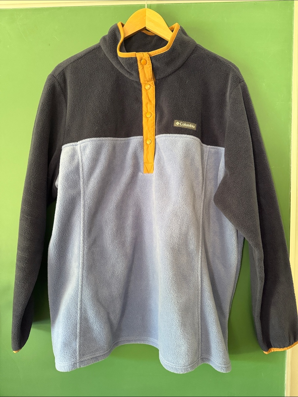 Columbia Womens 2X Two-Tone Snap Navy, Blue & Tan Fleece Hiking Outdoor Fall